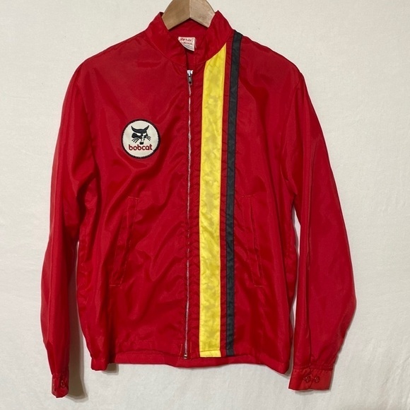 Vintage Bobcat Medium Windbreaker Front Zip Long Sleeve Nylon Red Pockets - Picture 1 of 12